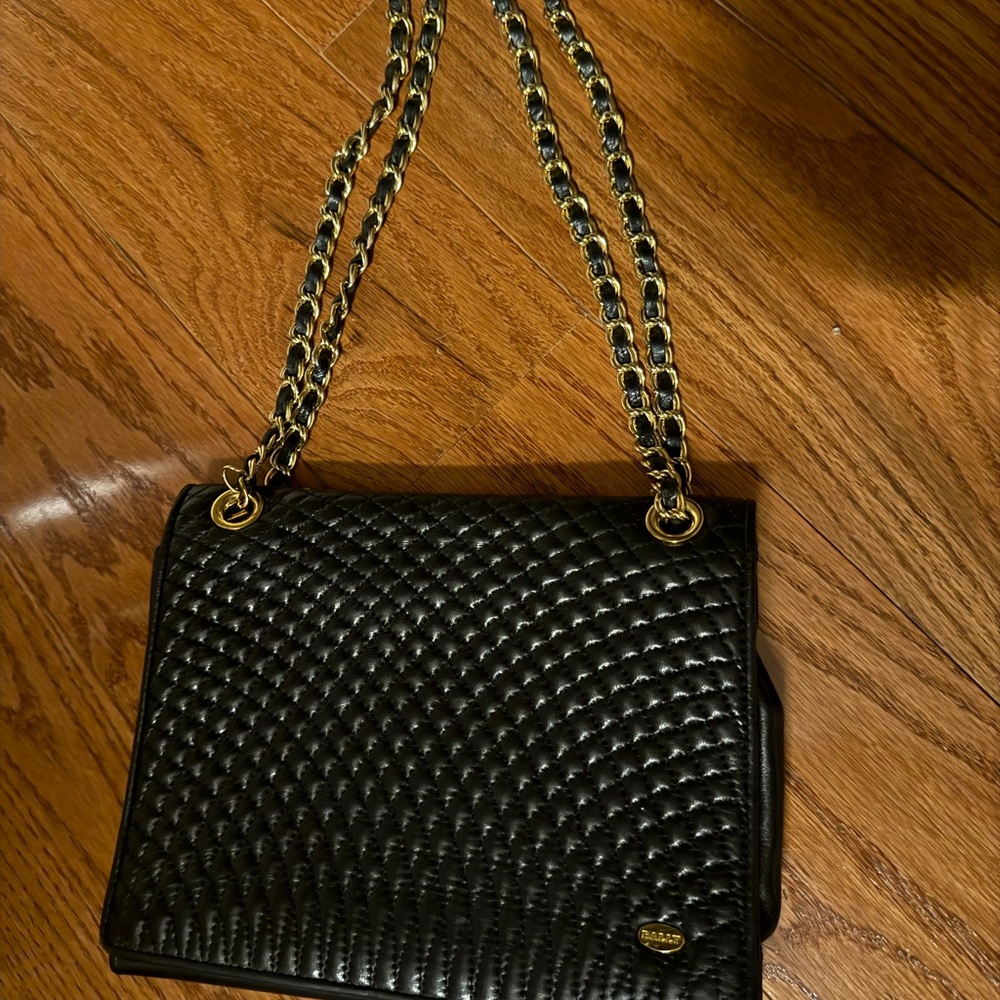 Saks Fifth Avenue Quilted Black Crossbody with Gold Chain